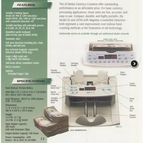 Magner MAGII 20 Series Currency Counter (Only needs new rubber wheels) - Picture 7 of 7